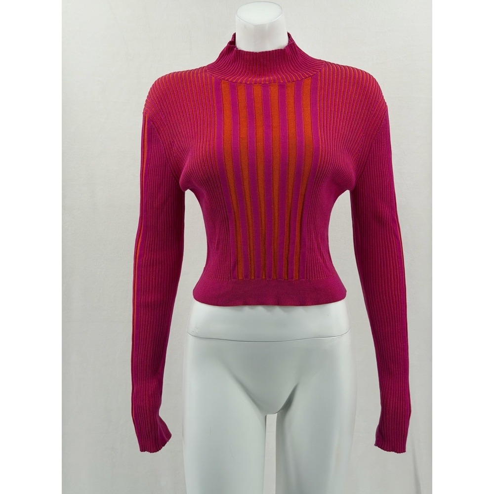 Ohne Titel Sweater Womens Medium Pink Orange‎ Striped Mock Neck Knit Pullover